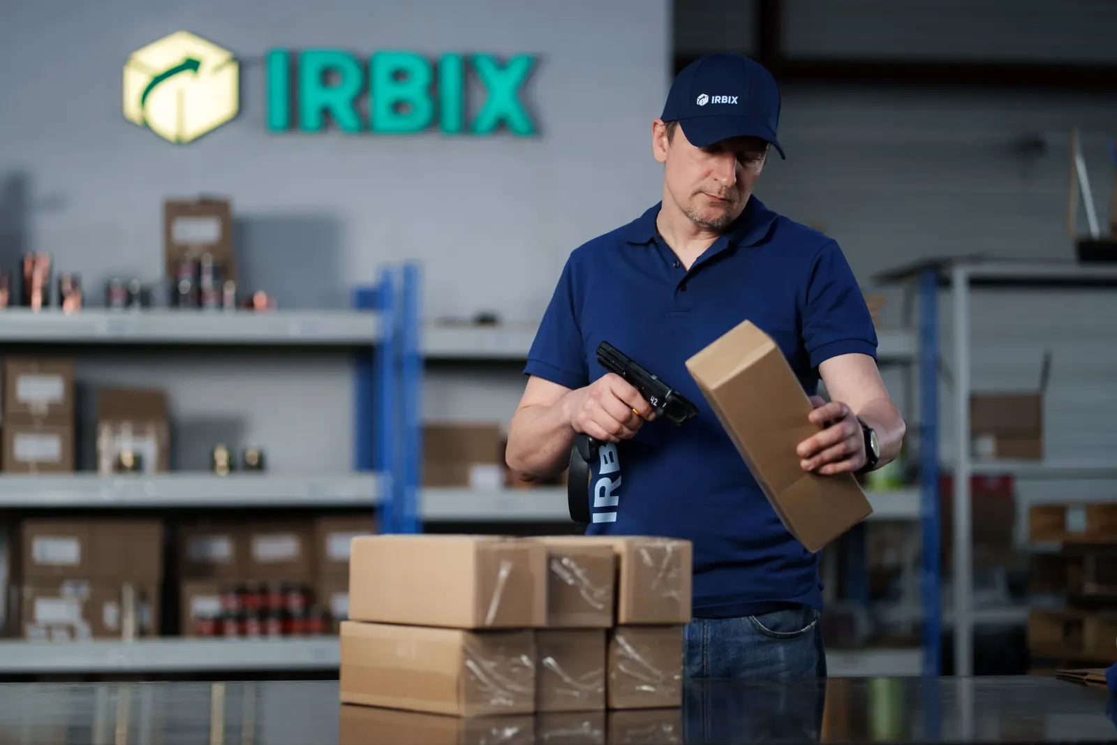 Сотрудник IRBIX сканирует посылки